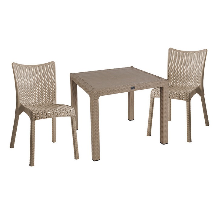 Set Masa si Scaune de Gradina, Model 57125, 3 Piese, Culoare Cappuccino