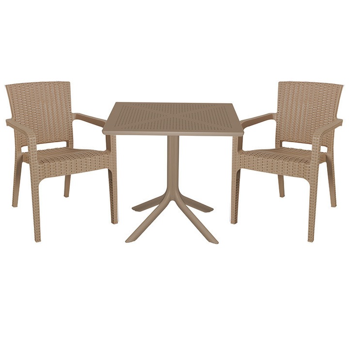 Set Masa si Scaune de Gradina, Model 57142, 3 Piese, Culoare Cappuccino