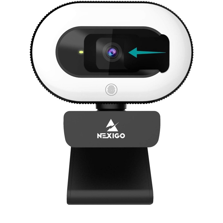 1080P webkamera gyűrűs fénnyel és biztonsági fedővel, automatikus fókusz, Plug & Play online tanfolyamok, zoom