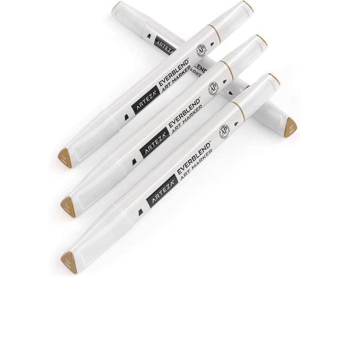 Set de 4 markere de desen pe baza de alcool cu varfuri duble, ARTEZA, maro deschis, pentru pictura, colorare, schitare si desenare
