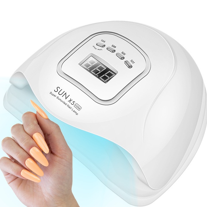 Lampa UV Unghii Retoo X5 MAX cu 45 LEDuri Duale, Senzor de Miscare si LCD, 80W, Baza Detasabila, Temporizator, Alb