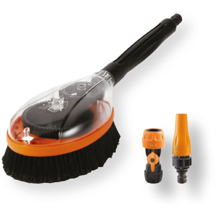 Set perie rotativa pentru spalat masina + duza stropit + conector cu robinet GF Garden GF80005233, conectare la furtun de gradina, control rotatie, peri antizgarieturi, posibilitate de utilizare la presiuni scazute