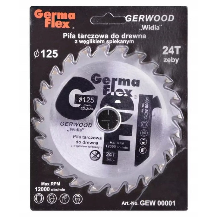 Disc de taiere lemn Germa Flex, 125x22,2mm, 24 dinti, carburi metalice