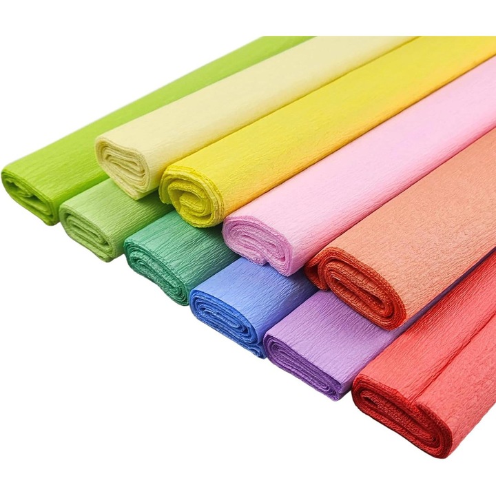 Set Hartie Creponata, Netuno, 200 x 50 cm, Pastel Mix, Elasticitate Ridicata, Usor De Utilizat, Pentru Proiecte DIY, Creativitate, Realizare De Decoratiuni, 10 Buc