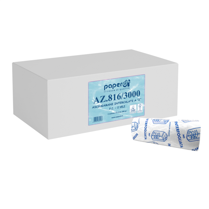 Prosop de maini pliat in Z, 2 straturi, 100% celuloza, 200 de coli/pachet, 15 pachete/cutie, alb
