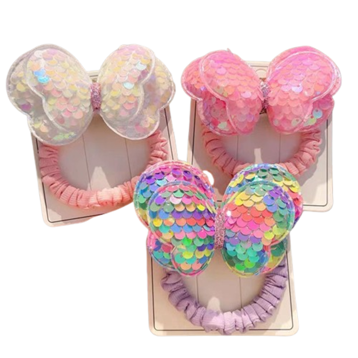 Hajgumi szett pillangó formájú flitterekkel, többszínű, 3 részes