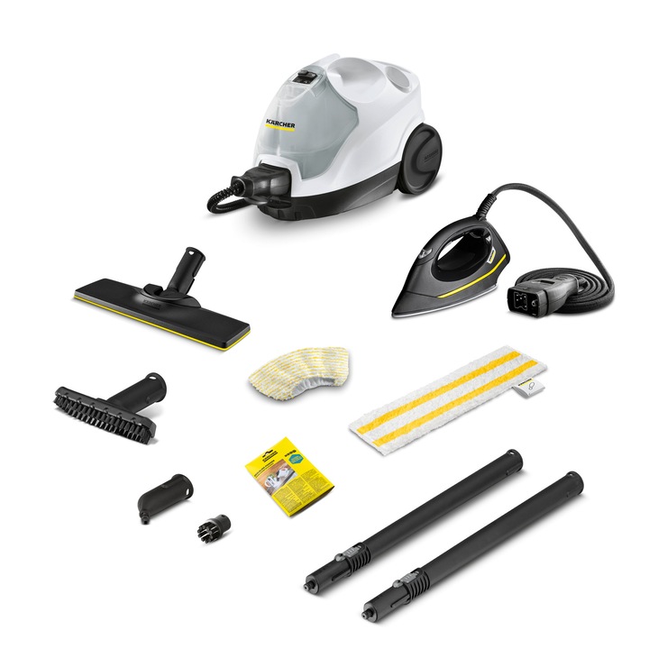 Karcher 1.512-631.0 SC 4 EasyFix Iron gőztisztító, Padlófúvókával, Gőznyomásos vasalóval, 2000W, Max 3.5 bar, 0.8 tartály, Fehér/Fekete