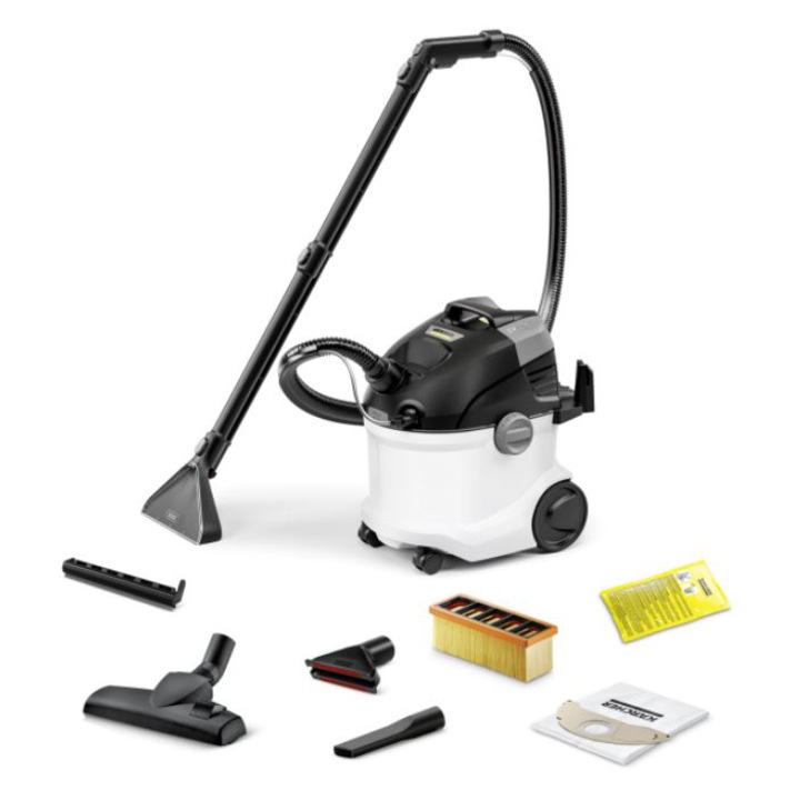 Прахосмукачка Karcher SE 5, Спрей екстракционен почистващ препарат, 1000 W, Капацитет на резервоара за чиста вода 4 л, Капацитет на резервоара за мръсна вода 4 л, Бял