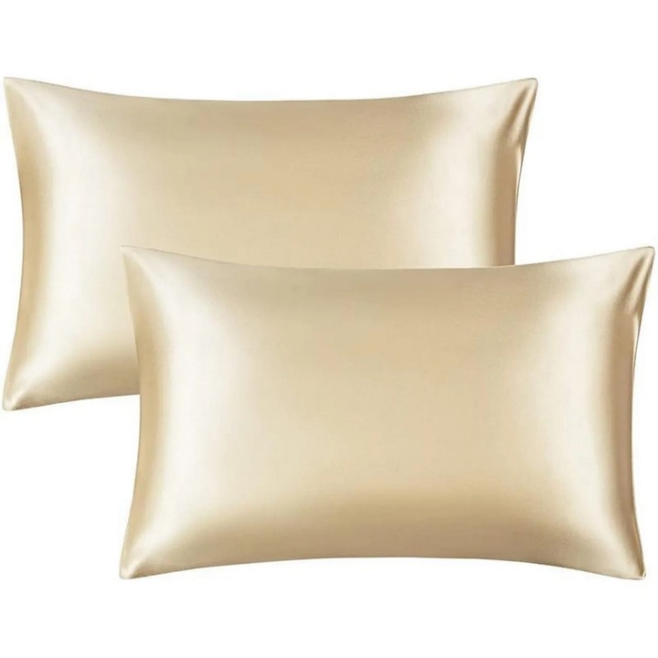 Set 2 fete de perna satinate Narin Oyo Concept, 50x70 cm, poliester 100%, 150 GSM, crem