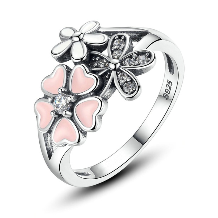 Női gyűrű, Lorrifal, ezüst 925, háromszínű virágmintás