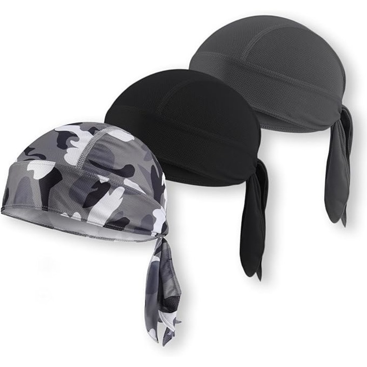 Set 3 bandane sport unisex JENUOS, Poliester, Marime universala, Negru/Gri