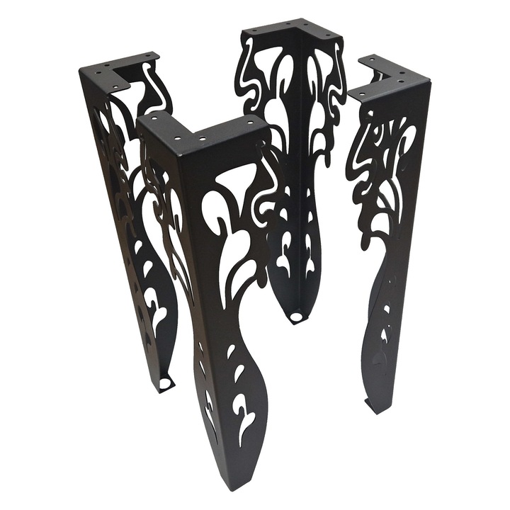 Set 4 picioare masa, metalice, vopsite electrostatic, Negru, Model 3, 71cm
