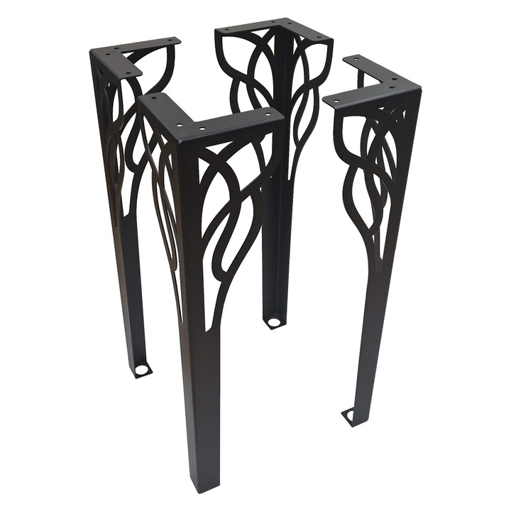 Set 4 picioare masa, metalice, vopsite electrostatic, Negru, Model 5, 71cm