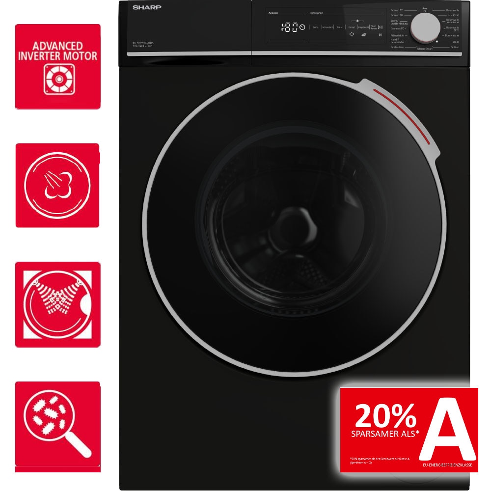 Masina de spalat rufe frontala Sharp ESNFH914CBDA-DE, 9 kg, negru, 1400 rpm