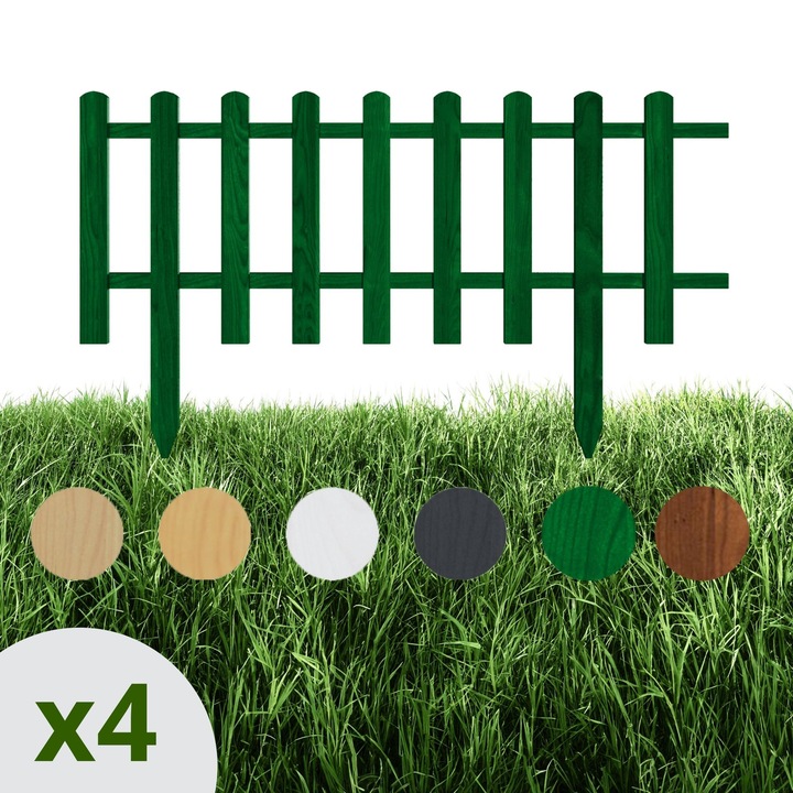 Gard de lemn pentru gradina, Floranica, verde, 100 x 40 cm, 4 bucati