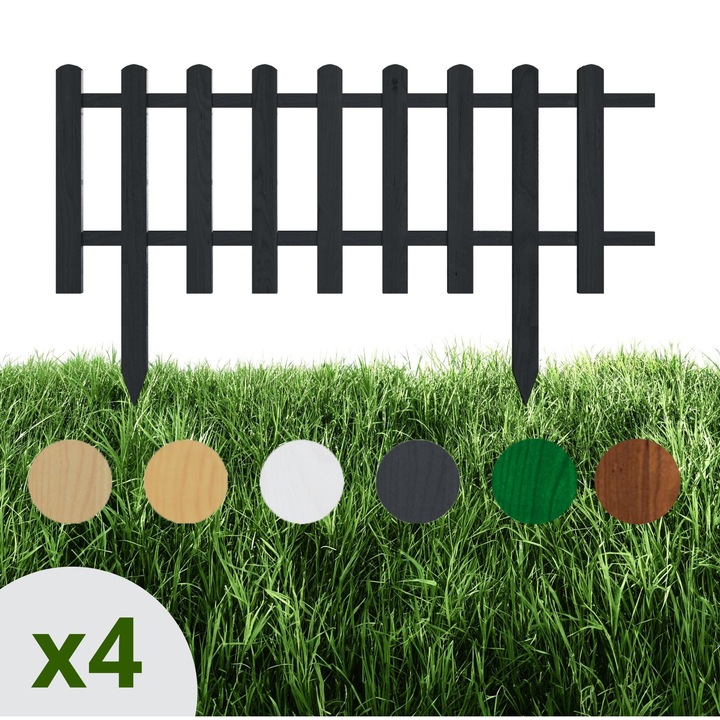 Gard de lemn pentru gradina, Floranica, Antracit, 100 x 40 cm, 4 bucati