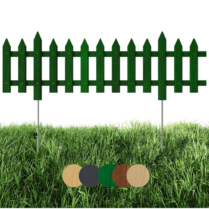 Gard pentru gradina, Floranica, infipt in pamant, din lemn, verde, pin, 100 x 20 cm