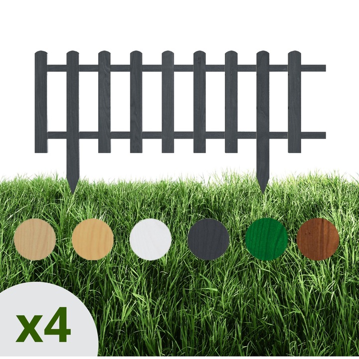 Gard de lemn pentru gradina, Floranica, antracit, 100 x 30 cm, 4 bucati