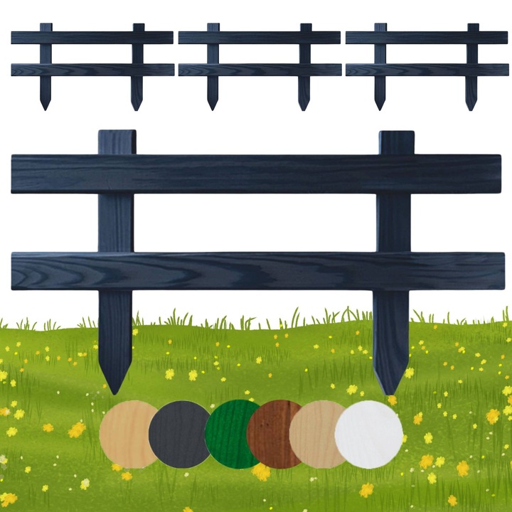 Gard decorativ din lemn antracit Floranica, 50 x 30 cm, panou pentru gradina, delimitare alei sau straturi, set 4 bucati