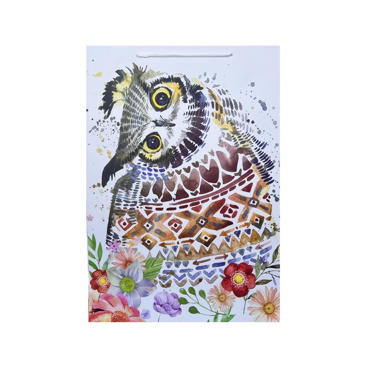 Punga cadou, Bufnita, Multicolora, 34x31x12 cm