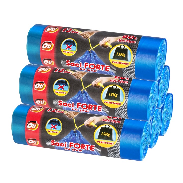 Saci menajeri forte cu snur, 60 L, 60 x 70 cm, 60 buc/set, Oti