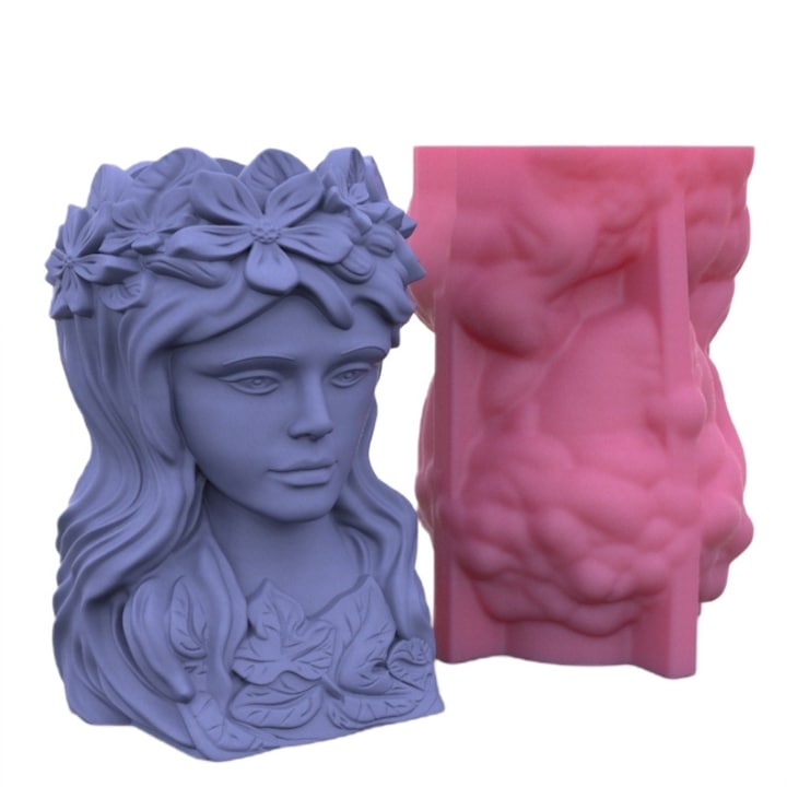 Matrita de silicon mini ghiveci, Milmatt, Model Vaza Femeie, silicon premium, reutilizabil, potrivit pentru praf ceramic, gips, ipsos, ciment, 8 x 8 x 11.5 cm