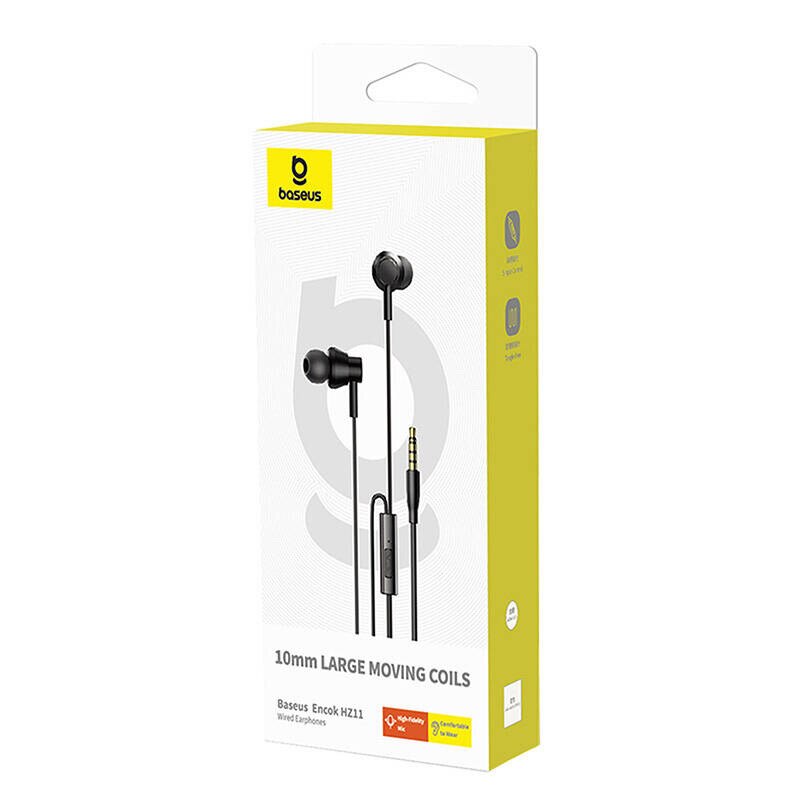 Casti In-Ear cu fir Baseus Encok HZ11, Jack 3.5 mm, Microfon, Driver 10 mm, 20Hz-20kHz, Cablu 1.1 m, Negru