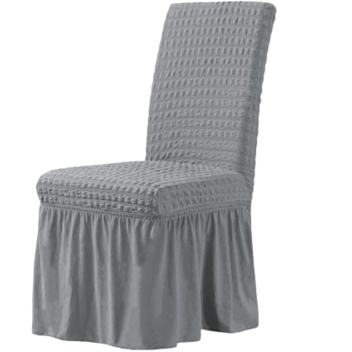 Husa de scaun, Creponat cu Volanase, Poliester si Licra, Gri Deschis