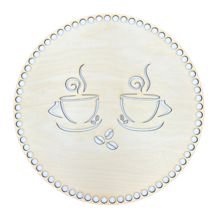 Baza de lemn, KoloroweMotki, pentru fundul cosului, din placaj, model cafea, 30 cm, pentru Macramé si Decoupage