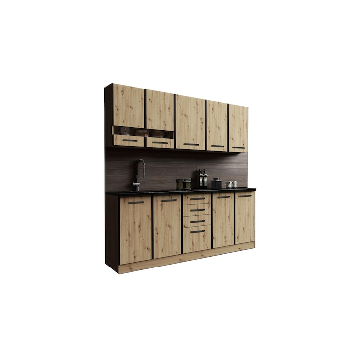 Mobila de Bucatarie Niki, 200 cm, pal, stejar, lungime blat 200 cm, latime blat 60 cm, adancime 60 cm