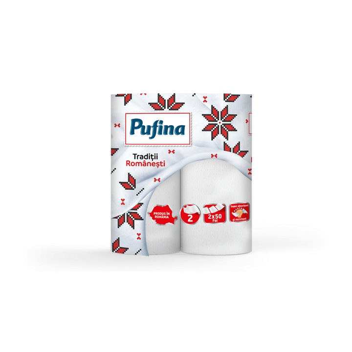 Prosop de hartie Pufina Traditii Romanesti, 2 Straturi, 2 Role
