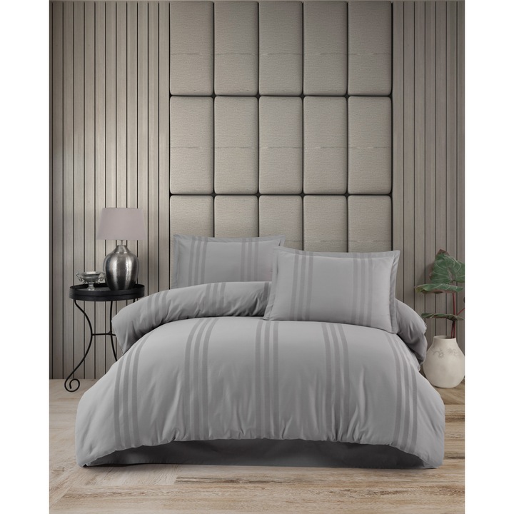 Спален комплект от 4 части за двойно легло, 100% памук, Clasy, Melkor Grey