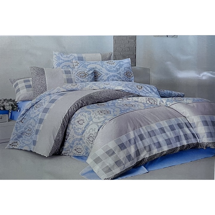 Спално бельо за 2 човека, памук, 4 части, Four Seasons, синьо/сиво
