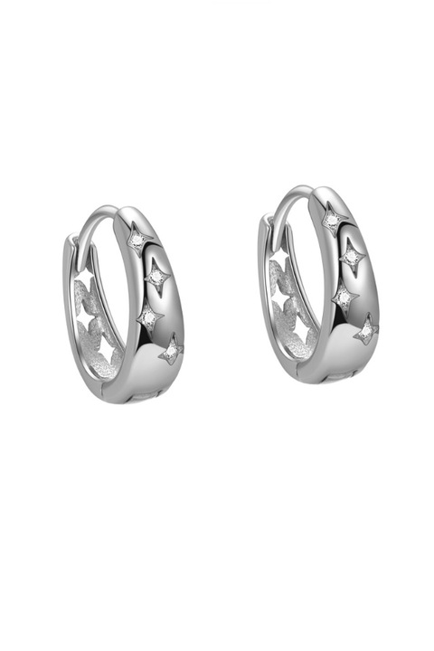 Cercei rotunzi din argint 925 Master Hoops argintii cu pietre de zirconiu, aniversare, sarbatori, martisor