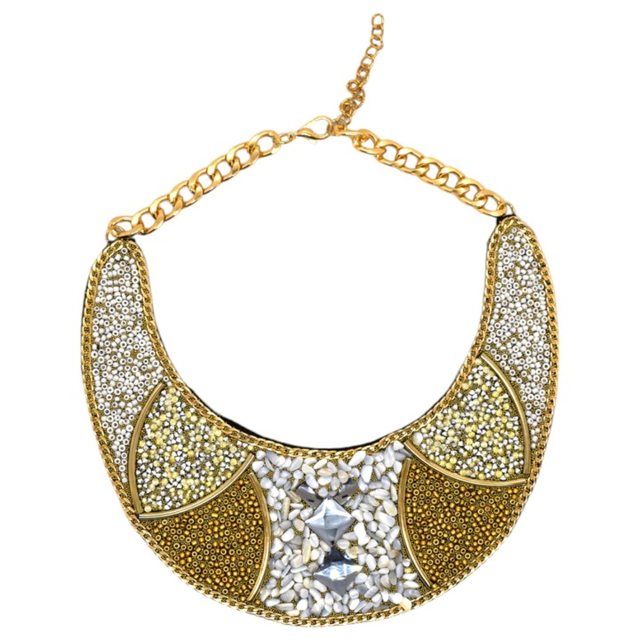 Colier Guler Alb-Auriu 6.5 cm