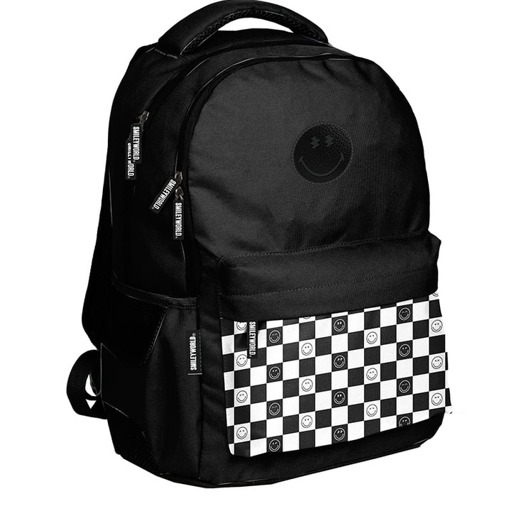 Раница за момчета/момичета, Paso, SM24LJ-2705, 41x31x19cm, текстил, бяло/черно