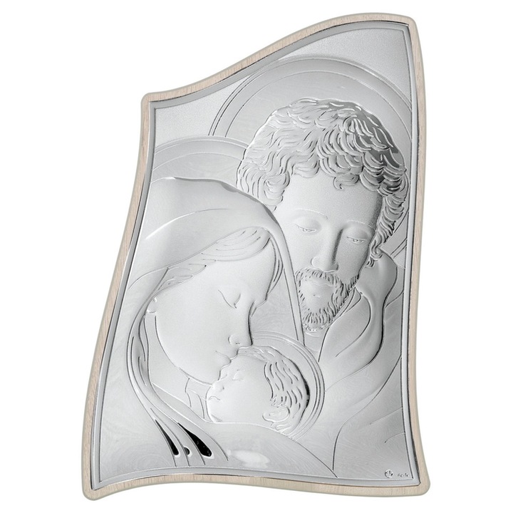 Icoana placata cu argint, rama alba, Holy Family, 12.5 cm x 9.5 cm