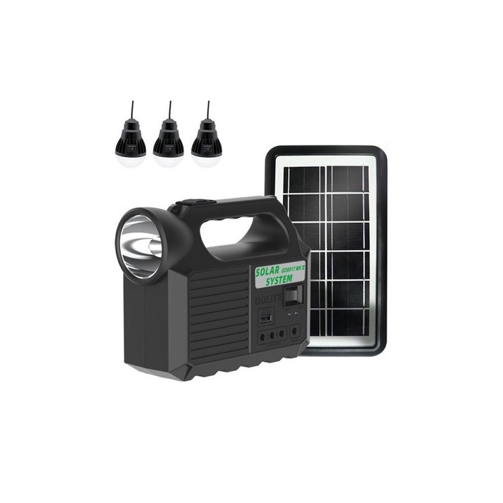 GD8017 MK II LED осветителна система, 3 крушки, соларен панел