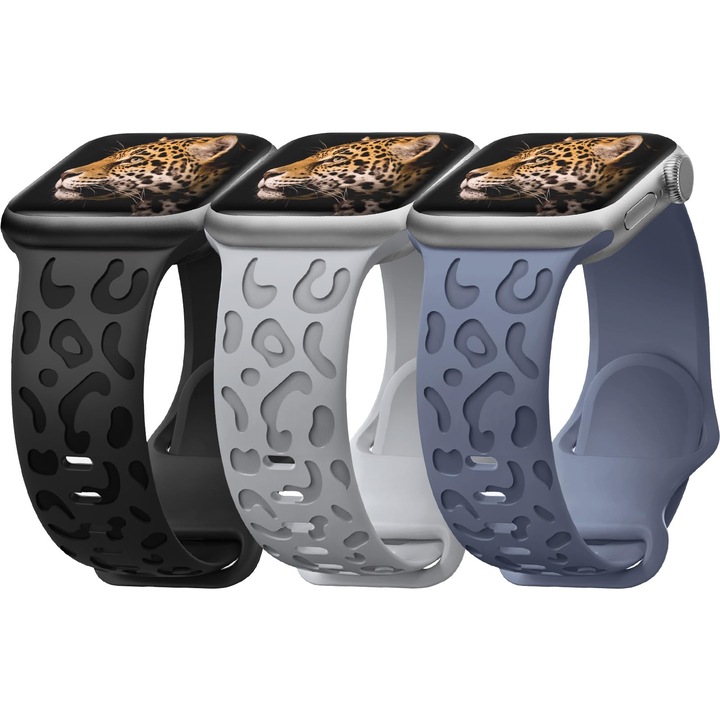 3 db szilikon karkötő készlet, párduc, tarka, Apple Watch 42 mm-es