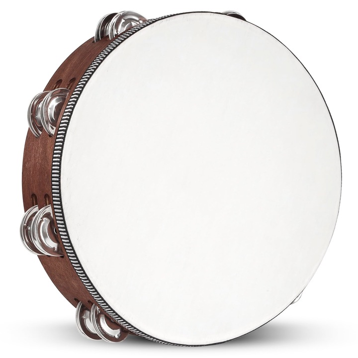 Дървена тамбура, двуредна метална дрънкалка, кафява, 25см