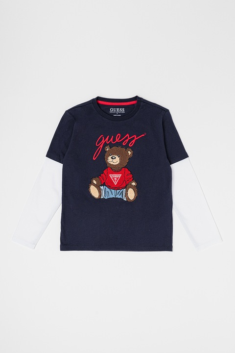 GUESS KIDS, Bluza cu aspect 2in1, Alb/Bleumarin