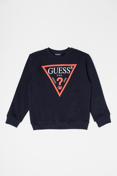 GUESS KIDS, Суитшърт с лого и овално деколте, Червен/Тъмносин