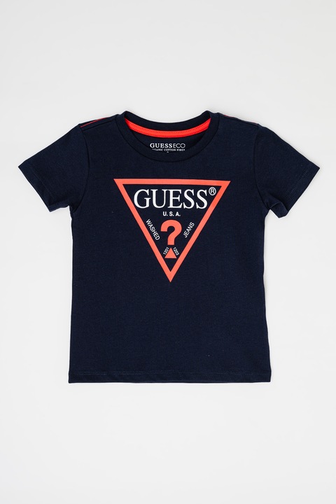 GUESS KIDS, Tricou cu decolteu la baza gatului si logo, Bleumarin