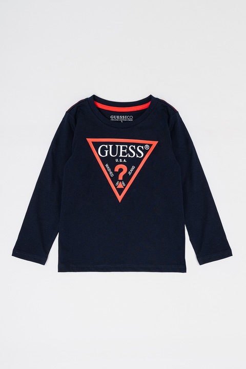 GUESS KIDS, Bluza de bumbac organic cu imprimeu logo, Bleumarin