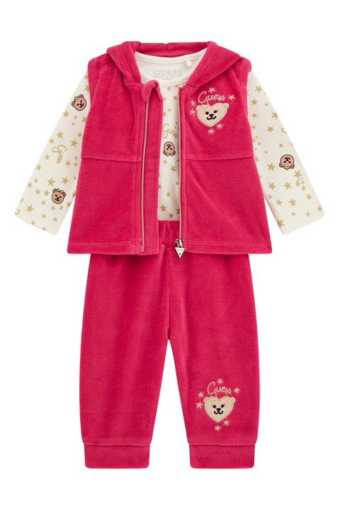GUESS KIDS, Set de body, vesta si pantaloni, Alb murdar/Rosu, 54-60 CM