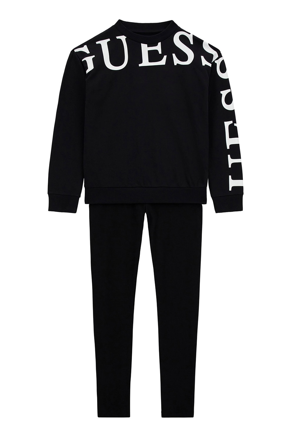 GUESS KIDS, Set de bluza de trening si colanti cu imprimeu logo, Alb, Negru, 136-146 CM
