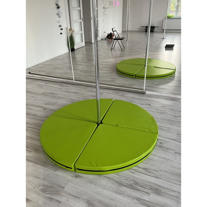 Saltea Pole Dance rotunda, 120 cm, 4 cm, verde limon, pliabila