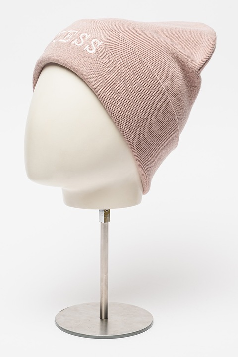 GUESS, Caciula din tricot fin cu broderie logo, Bej deschis, 57