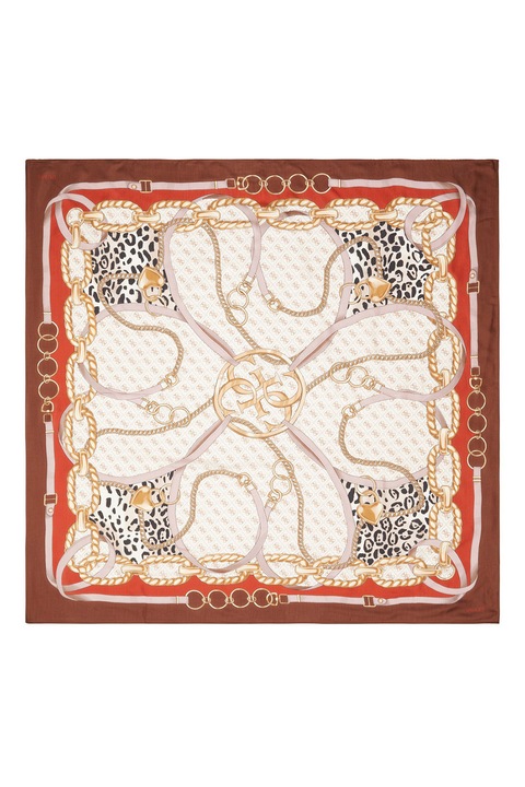 GUESS, Esarfa cu imprimeu grafic, Alb fildes, Roz prafuit