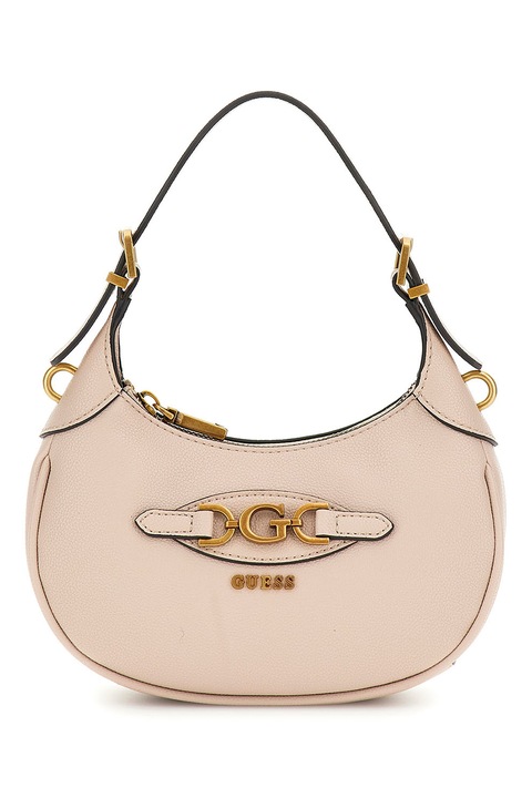 Guess, Geanta de piele ecologica in forma de semiluna cu bareta lant detasabila Malva, Bej deschis